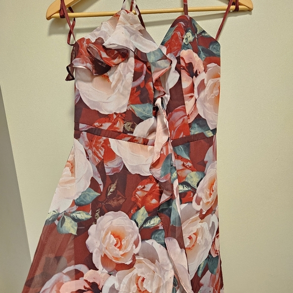 Cachet Floral Chiffon Wrap Slit Dress Cascading Ruffle Sweetheart Neckline Sz 6. - Picture 6 of 16